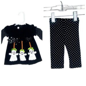 Bonnie Jean Outfit Baby Size 0-3 Months Black White Polka Dot Ghost Embroidered